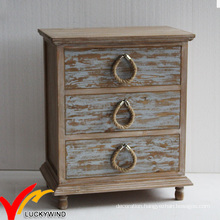 French Style Rustic Stained 3 Drawer Bedside Cabinets with Rope Knobs